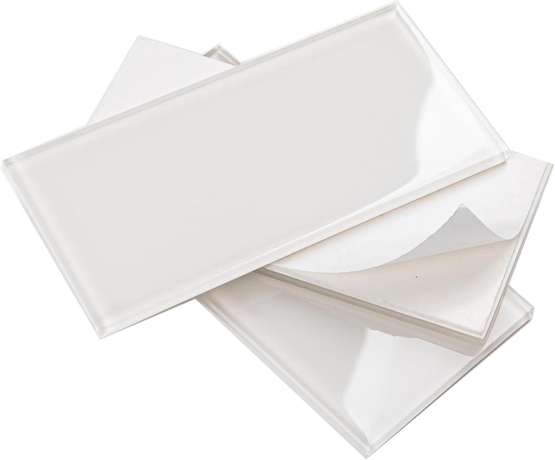 Peel and Stick Glass Subway Tiles, 3 x 6 Inch, White Glass Tiles for Backsplash, Kitchen Backsplash Wall, Pack of 40 Pieces, 5sq.ft