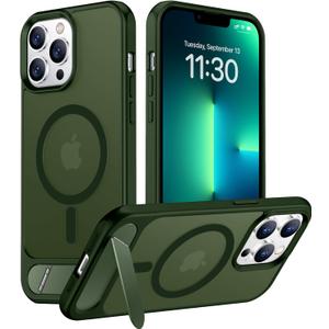 Temdan Magnetic Compatible with iPhone 13 Pro Max Case, [Built-in Invisible Kickstand][Compatible with MagSafe][Military Grade Shockproof] Slim Translucent Matte Phone Case for iPhone 13 Pro Max 6.7" (Green)