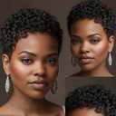 Short Curly Pixie Cut Wigs with Bangs Human Hair for Black Women Non Lace Full Machine Made Rose Net Cap Human Hair Pixie Wig Brazilian Virgin Glueless Bob Wig Human Hair Short Layered Wigs For Women