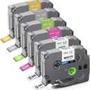 Unismar 6-Pack Compatible for Brother P Touch TZe-231 TZe TZ Label Tape 12mm 0.47 Laminated Colored for Ptouch PT-D210 D220 H110 D400 D410 Label Maker, White/Blue/Pink/Lime Green/Silver/Gold