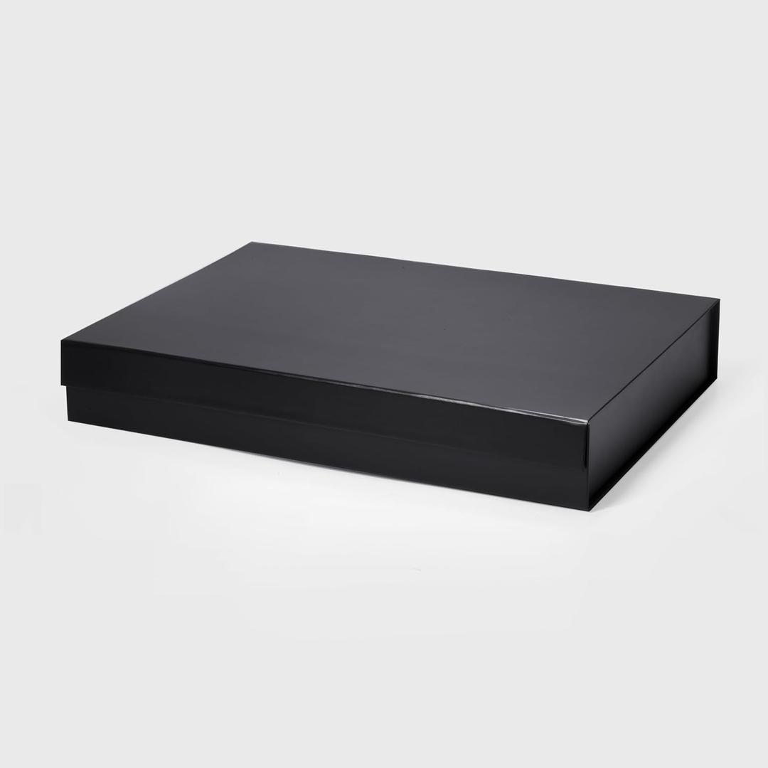 Geoto 17.32"×12.6"×2.76" A3 Extra Shallow Size Luxury Rigid Foldable Magnetic Closure Collapsible Gift Packaging Boxes(Black), 1 Count