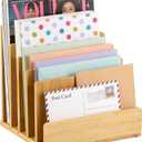 Bamboo Desk File Organizer, 5-Section Vertical Mail Sorter, Home Office Desktop Holder for Folders, Letters, Envelopes, Bills, Documents Storage