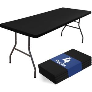 homing 4 Packs 6 Foot Rectangle Table Cloth, Waterproof Polyester Elastic Fitted Tablecloth, Washable Table Cover for Picnic, Camping, Outdoor (Black, 30" x 72")