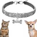 Bling Dog Necklaces for Small Dogs, Glitter Crystal Rhinestone Cat Collar, Diamond Pet Jewelry Female Puppy Collars with Bone Pendant for XXS Xs Small Tiny Girl Dogs, XXSmall (XXS(Neck7-9"), White)