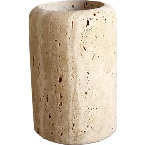 Natural Beige Marble Travertine Toothbrush Holder Makeup Brush Holder Bathroom Countertop Organizer (Rice White Travertine)