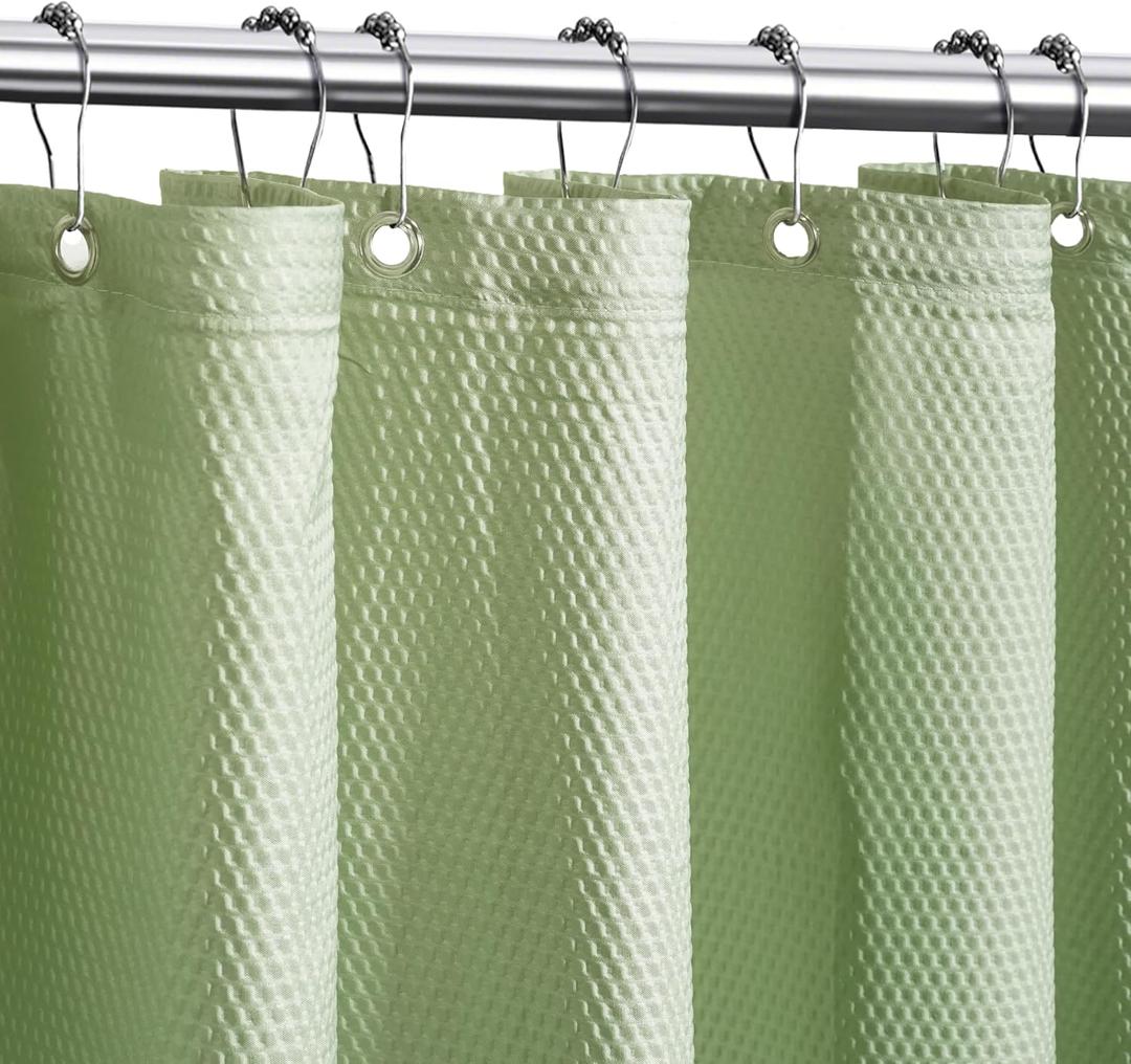 Tititex Solid Sage Green Cloth Fabric Shower Curtain Liner with 2 Magnets - Texture Soft Hotel Quality Waterproof Shower Liner, Light-Weight & Machine Washable 72x78 inch