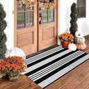 Black and White Striped Rug (27.5 x 43 Inches),Black and White Outdoor Rug, Hand-Woven Striped Rug Indoor/Outdoor Area Rug Front Door Floor Mat for Farmhouse/Porch/Living Room.