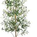Faux Olive Tree 6FT, Artificial Potted Tree with Planter, Silk Plants Indoor Outdoor, Lifelike Olive Plants with Natural Wood Trunk, Fruits and Buds, Home Office Decor, 1 Pack