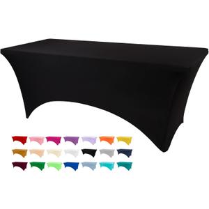 Table Covers for 6 Foot Tables, Black Washable and Wrinkle Resistant Stretch Tablecloths Rectangle 6ft for Events, Wedding, Banquets, Parties (72" x 30" (Rectangular))