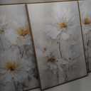 3-Pieces of Framed Modern White Daisy Floral Wall Art - Natural Beige Watercolor Wildflower Canvas Painting - Elegant and Soft Floral and Plant Art for Living Room 24"x36"