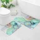Gibelle Bath Mat Rug Set 2 Piece, Super Absorbent Quick Dry Bathroom Rug Set, Non Slip Rubber Backed Bathroom Floor Mat for Tub Shower Sink (17"x24"+20"x32", Green Marble)
