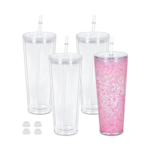 24 Oz Acrylic Snowglobe Tumbler, Pack of 3 Pre-Drilled Double Wall Acrylic Clear Cup for Glitter Snow Globe DIY, Double Wall Snowglobe Cup