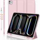 for iPad Pro 11 Inch Case M4 2024 (5th Generation) with Pencil Holder, [Support Pencil Pro and Pencil (USB-C)], Trifold Stand Smart Case with Soft TPU Back, Auto Wake/Sleep (Pink)