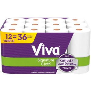 Viva Signature Cloth Paper Towels, 12 Triple Rolls, 129 Sheets per Roll (White)