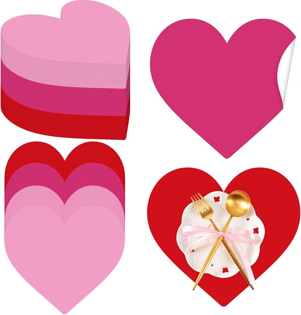 Harloon 100 Pcs Valentine's Day Paper Placemat Bulk 13.4x 11.8 Disposable Cute Heart Shaped Dining Table Mats for Valentine's Day Kitchen Wedding Birthday Baby Shower Holiday Party (Romantic)