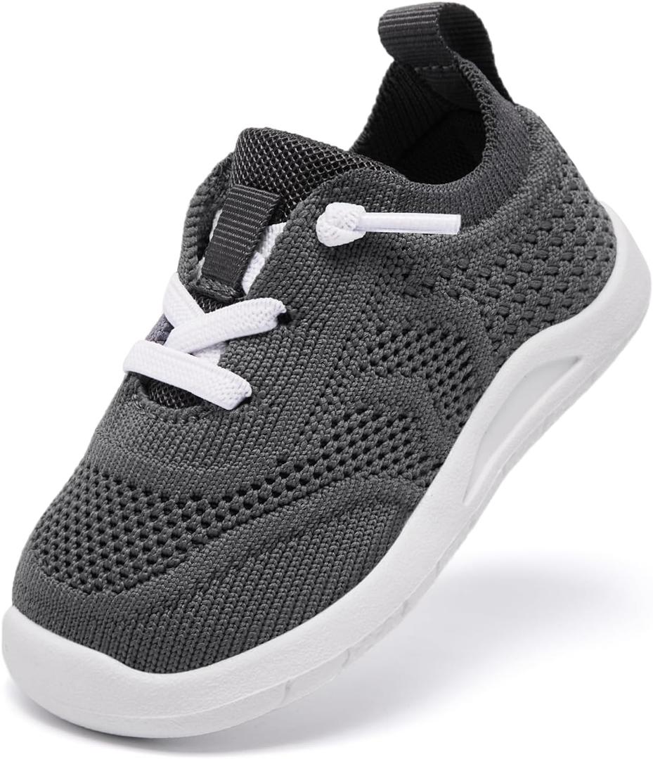 MORENDL Toddler Shoes Baby Walking Sock Shoes Infant Sneakers 0-4 Years Boy Girl Barefoot Tennis Shoe Non-Slip Brethable (Gray)