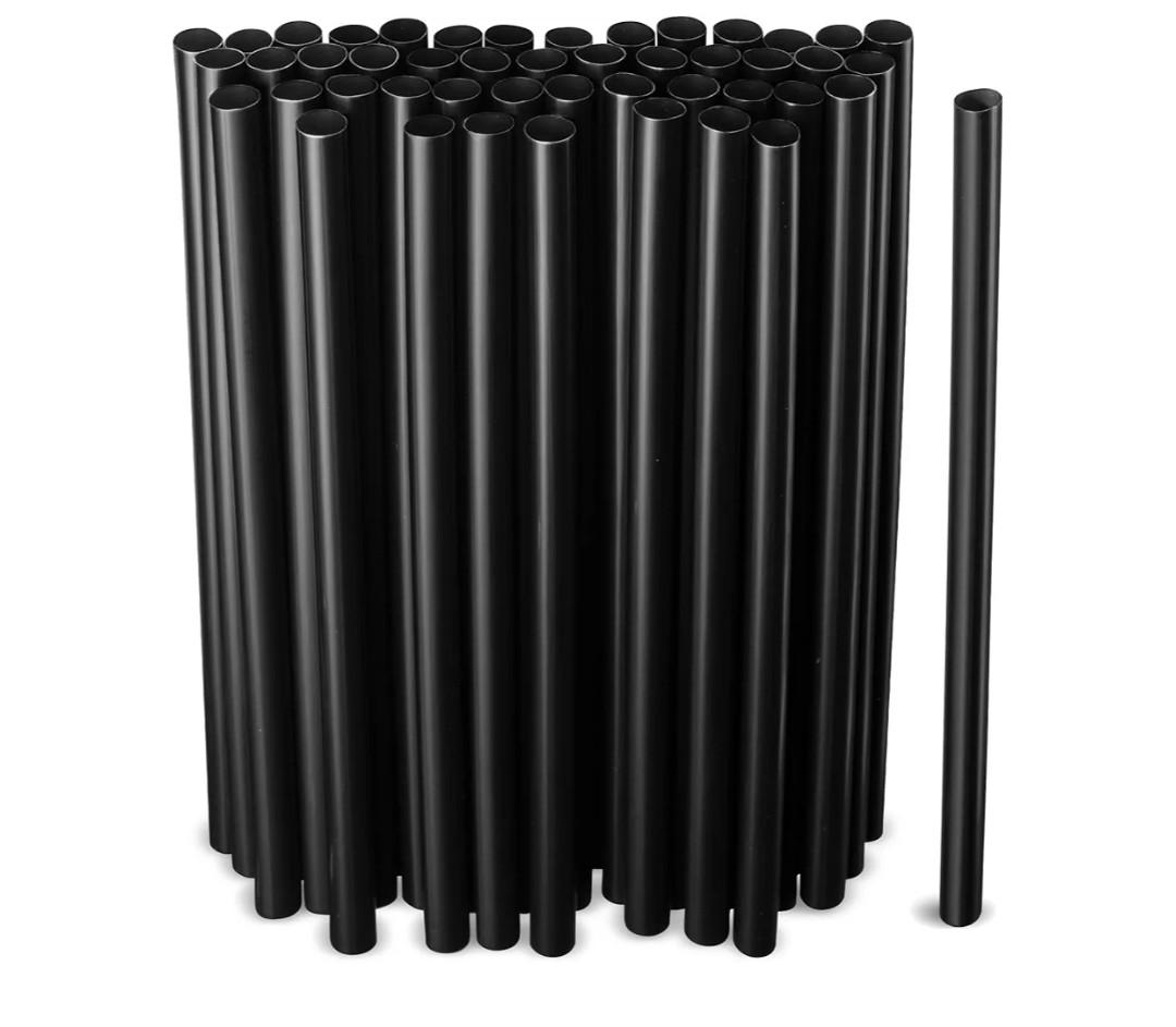 Black Jumbo Smoothie Straws, Black Disposable Wide-mouthed Large Milkshake Straws 9'' Inches High/Tall 100 pack