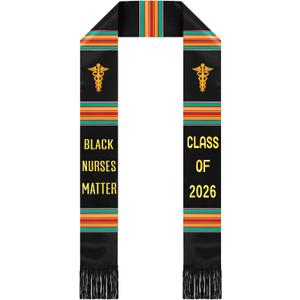 3 x Geyoga Graduation Stole Kente Stole Black Authentic African Art 72" x 4.8" for Adult College Unisex Grads Celebrate