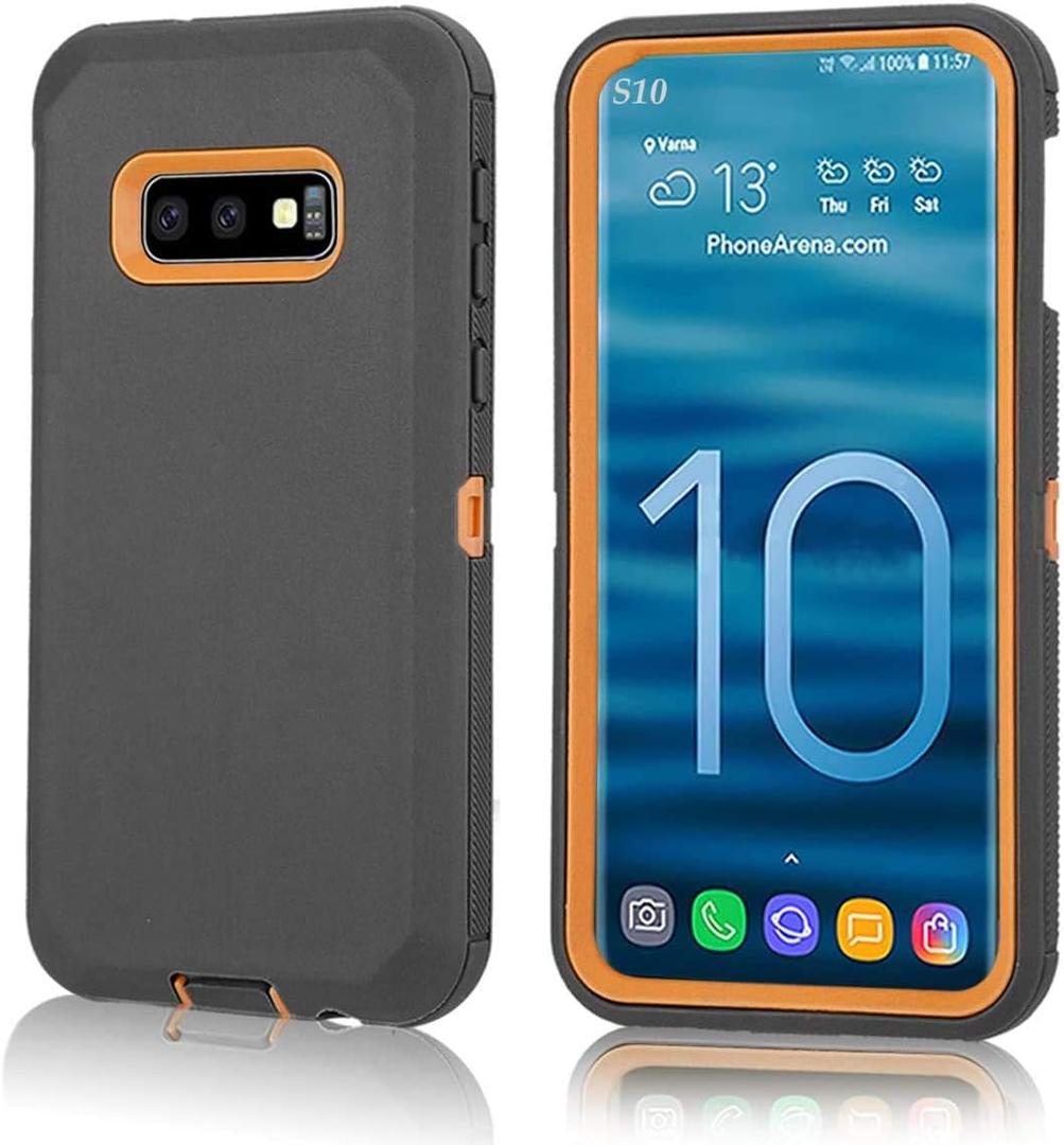 Galaxy S10 5G Defender Case, Protective Defender Shockproof Hybrid Case Dual Layer Design Hard Cover Compatible with Samsung Galaxy S10 5G (Black-Orange)