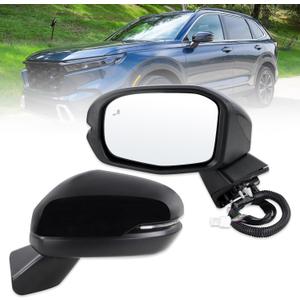 Left Driver Side Mirror Compatible With 2023-2027 Honda CRV CR-V With Power Glass Manual Folding Heated Turn Signal Blind Spot Black Replace#76258-3A0-A91(8Pins)