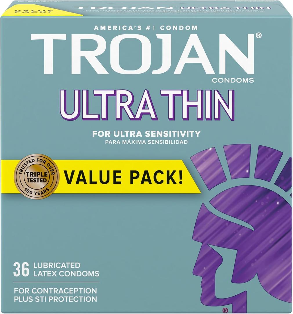 TROJAN Ultra Thin Condoms for Sensitivity, Lubricated TROJAN Condoms for Men, 36 Count Value Pack