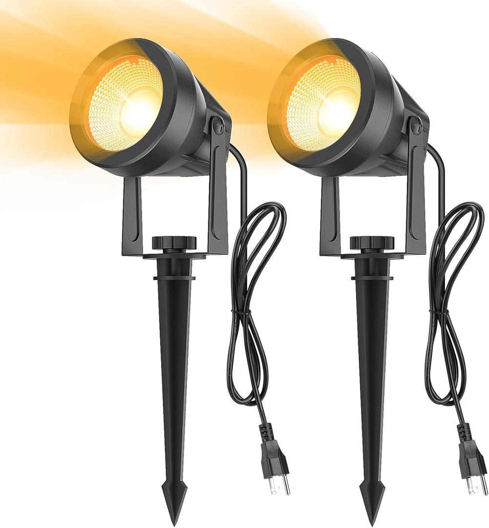 VOLISUN Plug in Spot Light Outdoor spotlights,Landscape Spotlights Landscape Lights with Plug,IP65 Waterproof,Outdoor Spotlights for Trees,Yard,House,Flags (2Packs,Warm White)