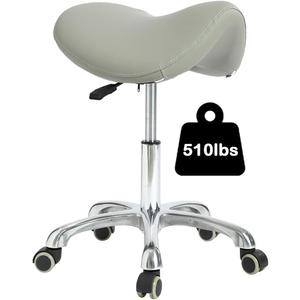 Adjustable Heavy Duty Rolling Stool, Saddle Stool with Wheels, No Back