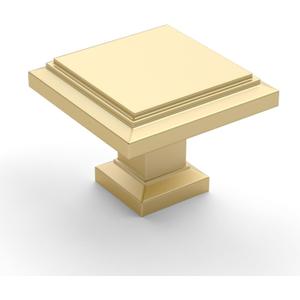 Asidrama 10 Pack Brushed Gold Kitchen Cabinet Knobs Square Drawer Cabinet Hardware Zinc Knobs for Dresser Drawers (Single Hole Knob)