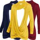 Free to Live 3 Pack Long Sleeve Nursing Tops Breastfeeding Shirts Cardigan Sweaters for Women Lightweight Postpartum Clothes (Small, Navy, Wine, Yellow)