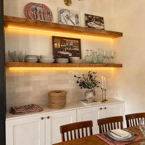 ROGMARS 72 Inches Long Walnut Floating Shelves with Led Light, 72 Inch set of 2