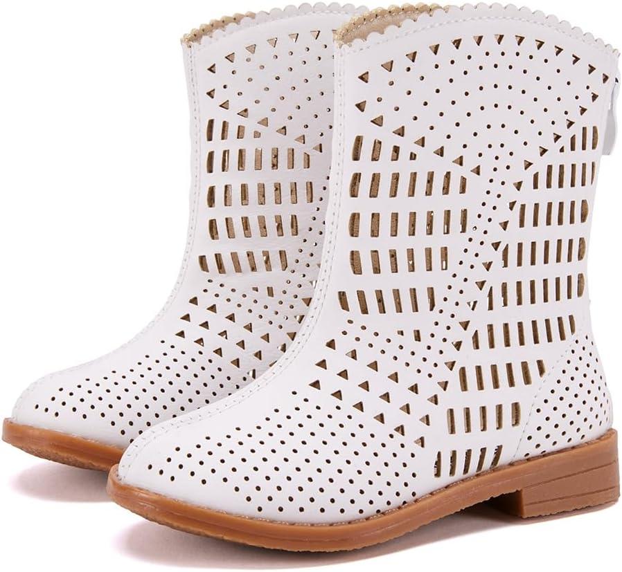 BMCiTYBM Girls Cowgirl Boots Unisex-Child Mid Calf Toddler Cowboy Boots Little Kids Western Boots Round Toe All Seasons Shoes (12-white)