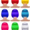 WILLBOND 9 Pieces Short Bob Hair Wigs Multicolored Cosplay Costume Wig Daily Party Hairpiece for Women Girls (Orange, Green, Violet, White, Blue, Pink, Red, Yellow, Sky Blue)