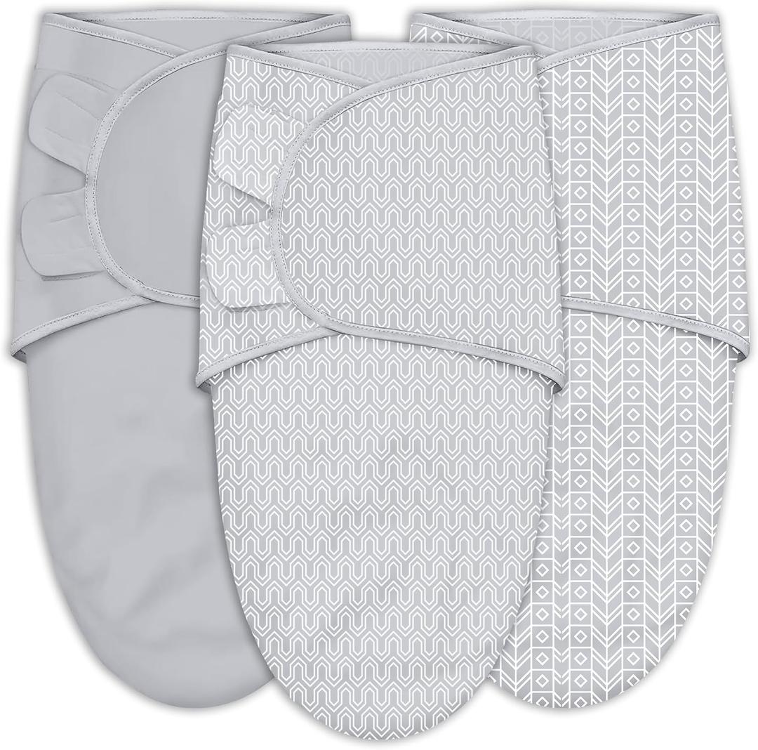 SWEET DOLPHIN 3-Pack Baby Swaddle Sleep Sacks - Newborn Swaddle Blanket with Soft Cotton - Ergonomic Wrap for Boys and Girls, 3-6 Months, Grey, Large (Blue, L)