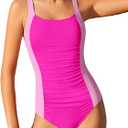 TyeSmo Teen Swimsuits for Girls Bathing Suits One Piece Solid Color Girl One Piece Swimsuits Size 14,  16 Adjustable Straps Padded Swimwear