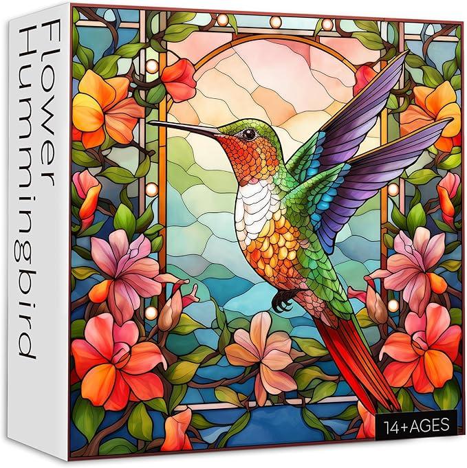 Glass Hummingbird Puzzles for Adults 1000 Pieces, Impossible Hard Puzzles for Adults, Art Jigsaw Puzzles 1000 Pieces as Wall Decor