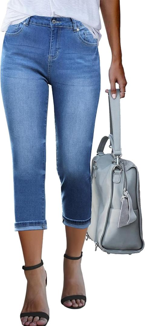 GRAPENT Capris Jeans for Women High Waisted Skinny Stretchy Denim Capri Pants Casual Cropped Jeggings Trousers