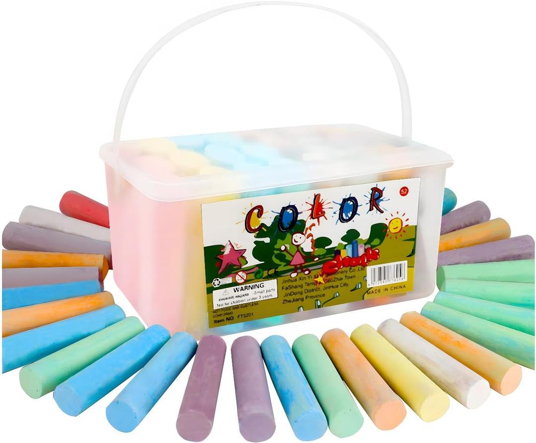 Washable Sidewalk Chalk - 52 Pieces 7 Colors Jumbo Non-Toxic Chalk For Kid and Adult, Paint on Classroom Chalkboard or Outdoor Playground, Good Gift for Party