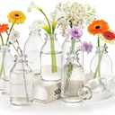 Okllen Set of 12 Glass Bud Vase, Small Milk Bottle Flower Vases Decorative Glass Bottles, Vintage Bud Vases Centerpiece for Home Decor Wedding Reception, Clear