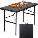 4ft Folding Table, Portable Plastic Picnic Table with Handle Card Table for Picnic Party Camping Dining Indoor Outdoor Lightweight, Black