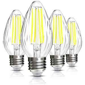 BRIMAX F15 8W LED Light Bulbs, Daylight White 5000K,75W - 80W Incandescent Equivalent,Dimmable,E26 Medium Base,Flame Wrinkle Glass,4 Pack