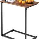 WLIVE C-Shaped End Table, Small Side Tables for Sofa, Wide Couch Table That Slide Under, Laptop Snack Table for Living Room, Bedroom, Home Office, Retro Brown