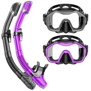 Snorkeling Gear for Adults Kids, Dry-Top Snorkel Set, 180Panoramic Wide View Diving Mask Breathing Freely Snorkel Mask for Snorkeling Scuba Diving Swimming Travel 