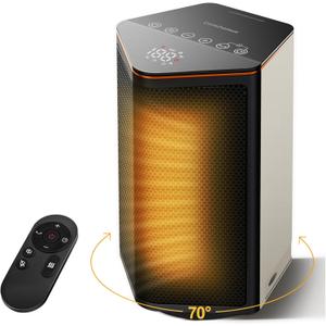 ComDomus Space Heaters for Indoor Use, 1500W Portable Electric Heater with Thermostat, 70° Oscillation, 5 Modes, 12H Timer, White Small Room Heater for Office Bedroom Desk