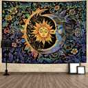 Sun and Moon Tapestry Psychedelic Mystic Floral Tapestry Hippie Boho Flower Plants Wall Tapestries Vintage Aesthetic Tapestries Wall Hanging for Bedroom (78.7"L x 59.1"W)