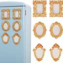 6pcs Magnetic Picture Frames for Refrigerator,Mini Gold Frames Vintage Frame,Wall Hanging Oval Rectangle Baroque Resin Photo Frame for Photos Painting DIY Stuck on Fridge