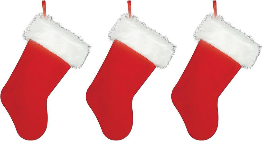 Beistle Plush Christmas Stockings 15" (Red/White), One Size