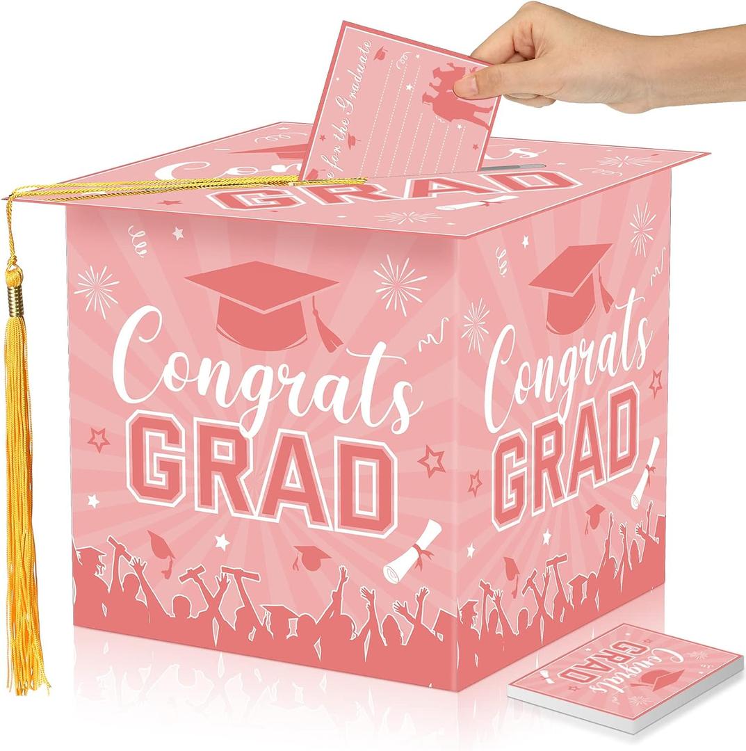 2 x Yisong Graduation Card Box 2026 with 30 Advice Wishes Cards Congrats Grad Cap Box with Real Tassel for Class of 2026 Graduation Party Decorations(Pink)
