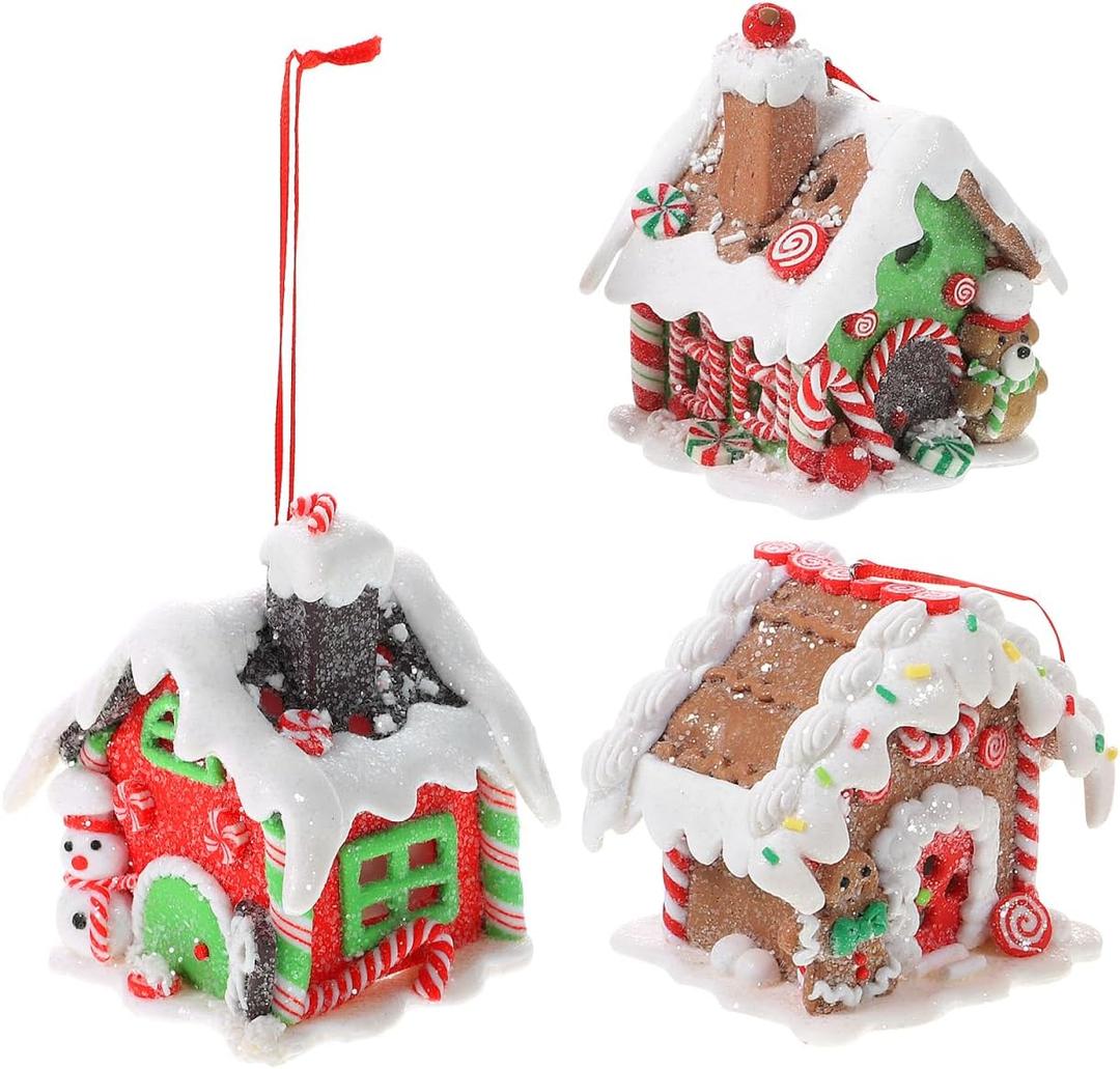 BESPORTBLE 3Pcs Gingerbread House Decorations, Glowing Christmas Houses Village Gingerbread Decorations for Christmas Tree for Festive Holiday Home and Tree Decor, Multi-Color Resin Crafts