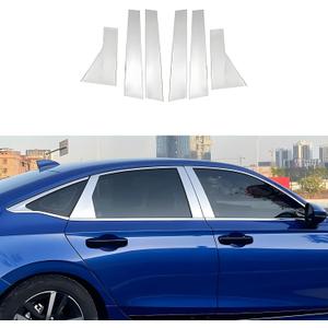 6 PCS Stainless Steel Chrome Silver Window Pillar Post Trims for Honda 11th Gen Civic 4-Door Sedan 2022 2023 2024 2025,Body Exterior Accessories,Window Center Pillar Decorative Decals