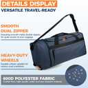 Uarition 80L Foldable Rolling Duffle Bag with Wheels, 28 Large Duffle Bag for Travel, Carry On Luggage Duffel Bag for Traveling/Camping/Moving, Water Resistant, Blue